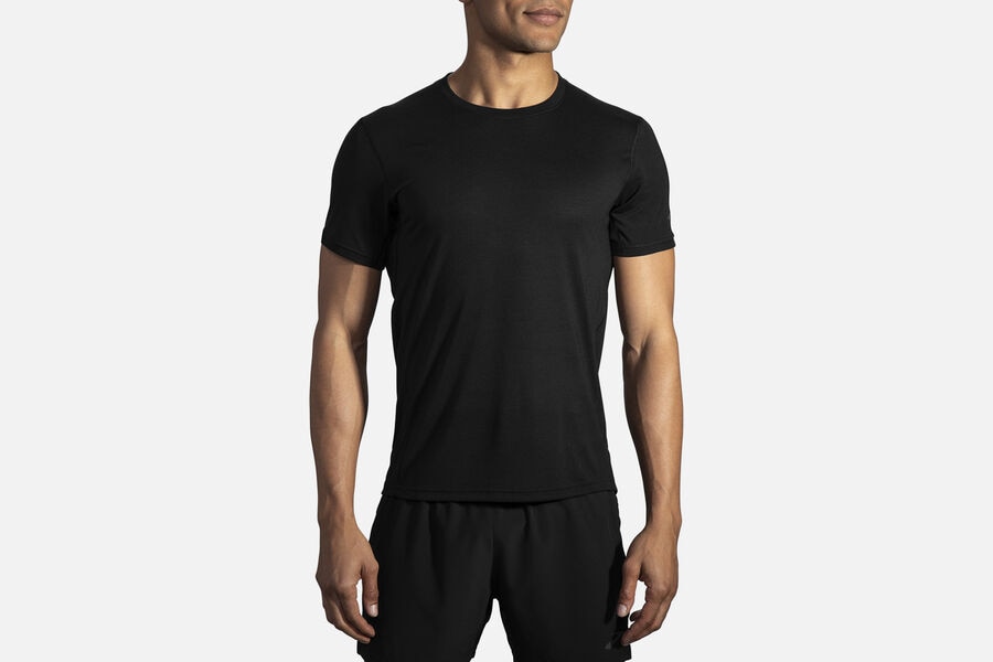 Mens Brooks Distance Sleeve Tops Black | 470285-CID